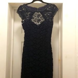 Beautiful navy lace open back long dress size 4